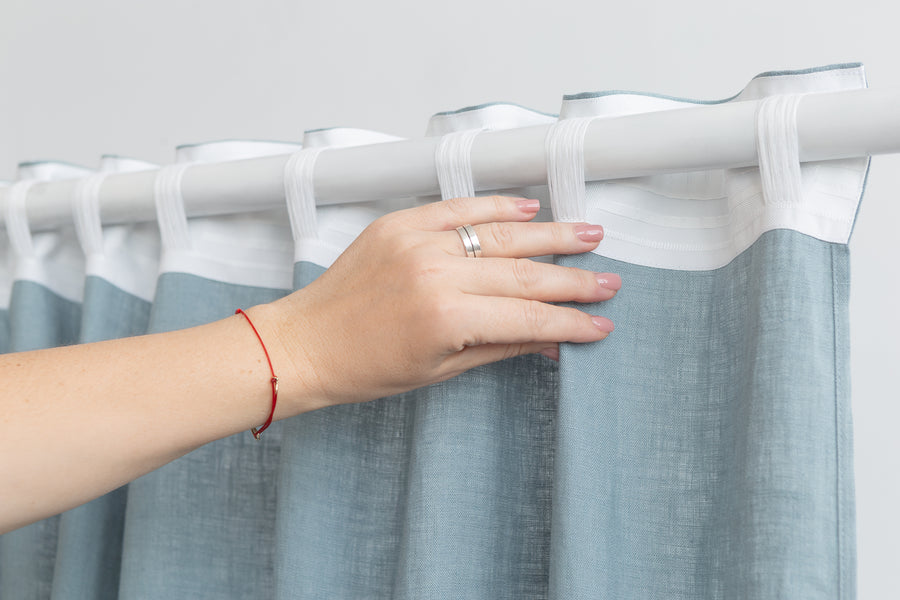 Greyish Mint linen curtain with multifunctional tape - Linen Couture Boutique