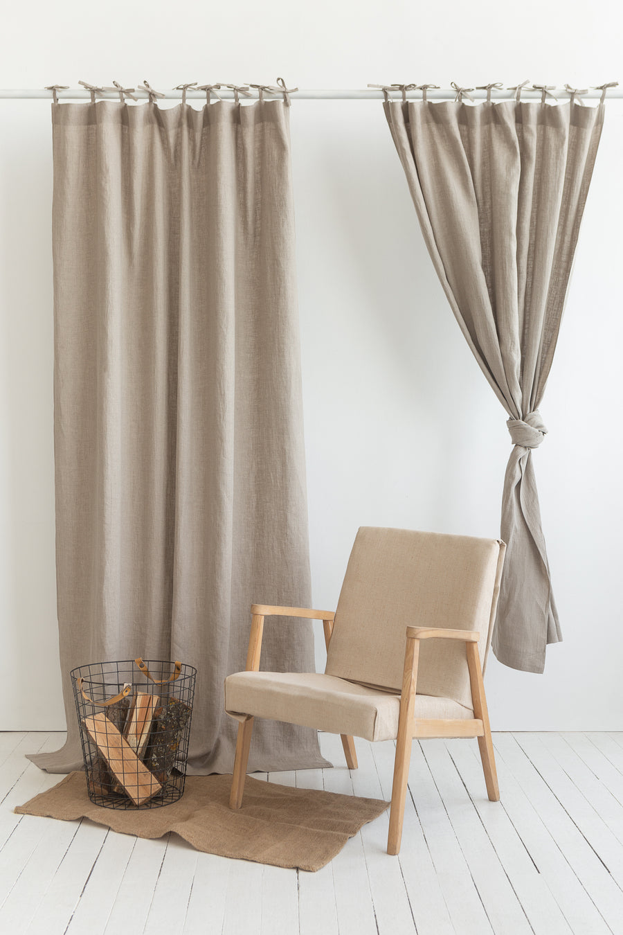 Natural linen curtain with tie top - Linen Couture Boutique
