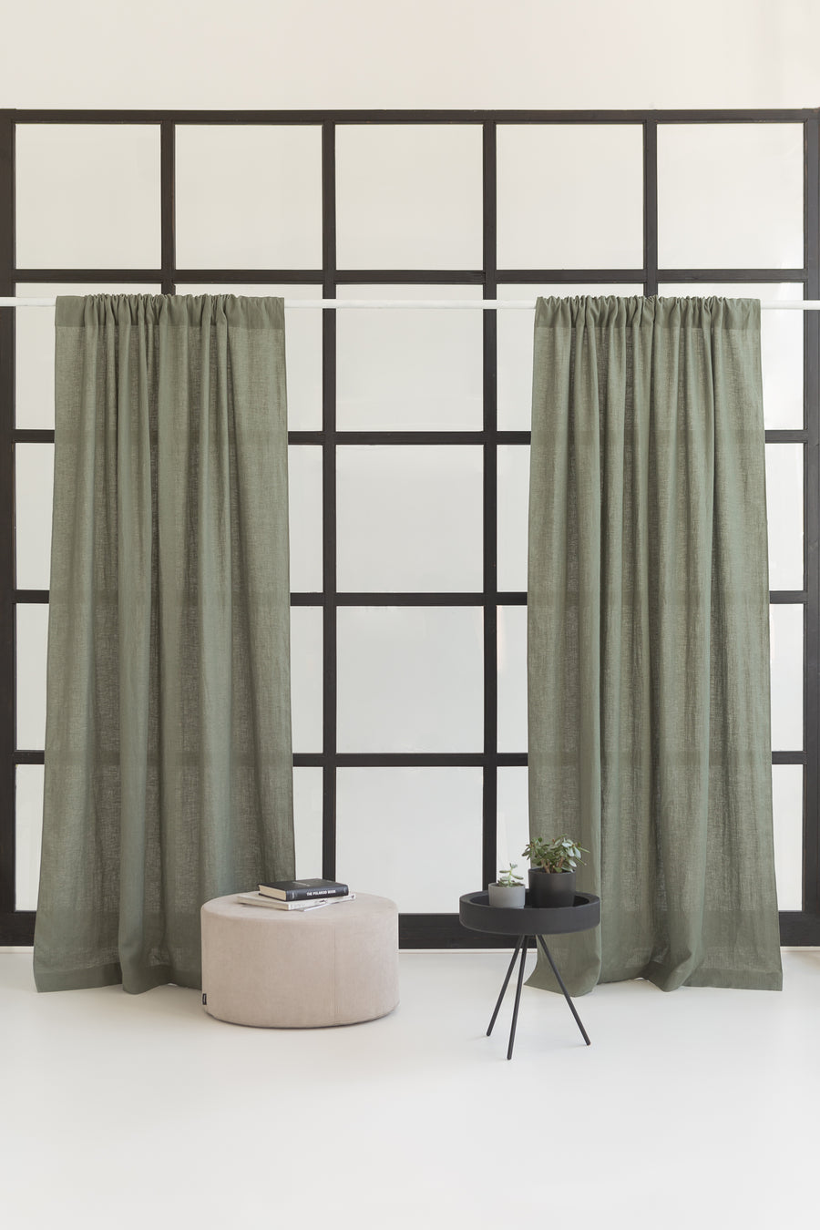 Safari Green linen curtain with rod pocket - Linen Couture Boutique