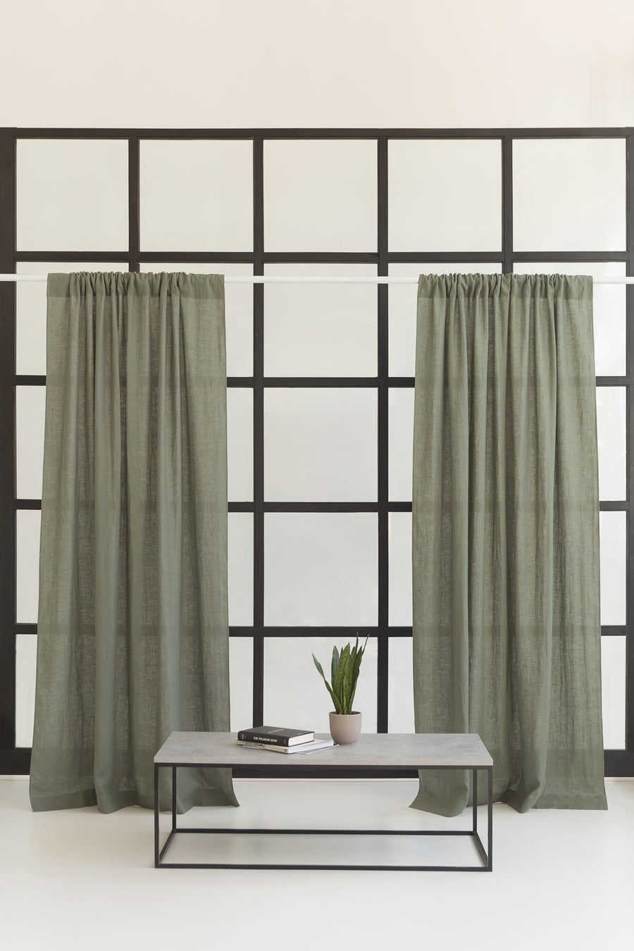 Safari Green linen curtain with rod pocket - Linen Couture Boutique