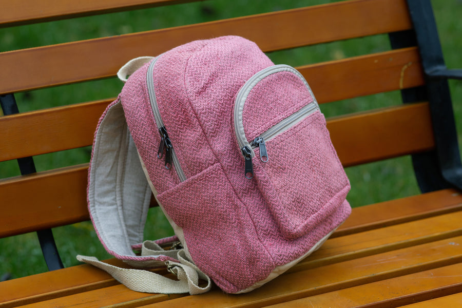 Small pastel pink hemp bagpack - Linen Couture