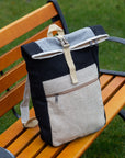 Black envelope bagpack from natural hemp - Linen Couture