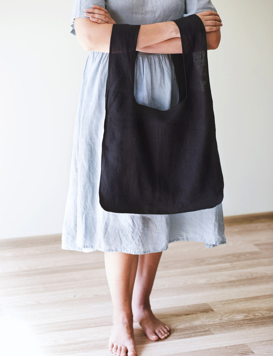 Dark Plum linen tote bag with inside pocket - Linen Couture Boutique