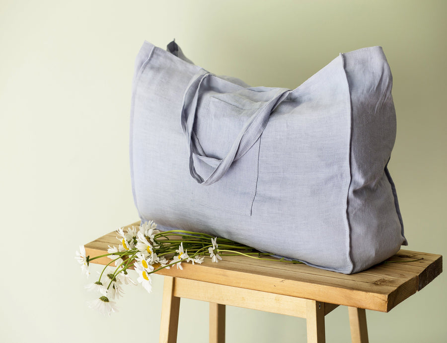 Double Cloth linen beach bag with pocket - Linen Couture Boutique