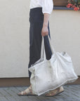 Natural Light linen beach bag with pocket - Linen Couture Boutique