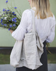 Natural Light linen beach bag with pocket - Linen Couture Boutique