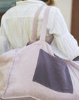 Pale Pink linen beach bag with two tones - Linen Couture Boutique