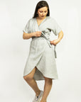 Natural Light Wrap Linen Dress for Summer, Loose Maternity Linen Dress, V-Neck Kimono Dress - Linen Couture Boutique
