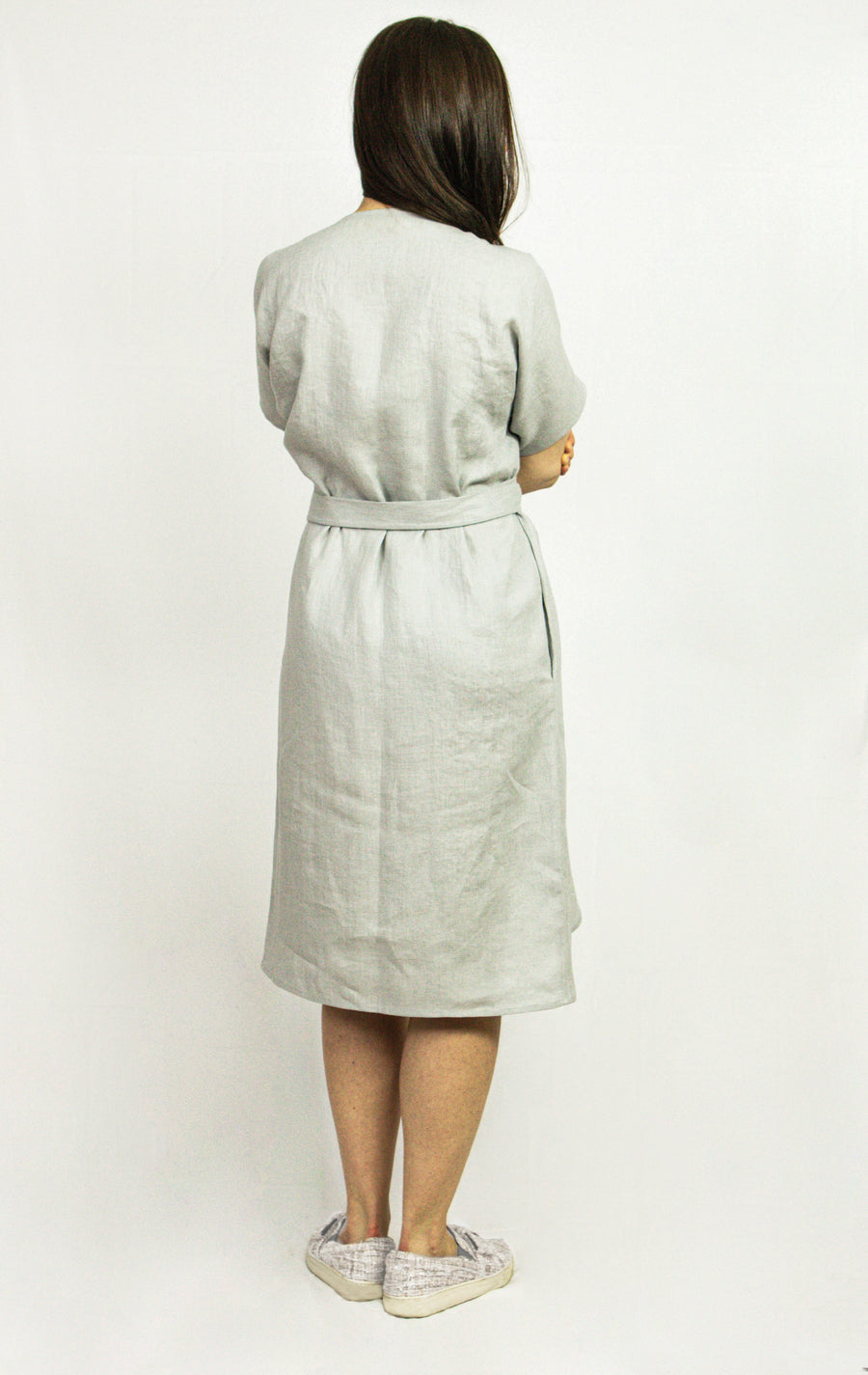 Light Grey Wrap Linen Dress for Summer, Loose Maternity Linen Dress, V-Neck Kimono Dress - Linen Couture Boutique