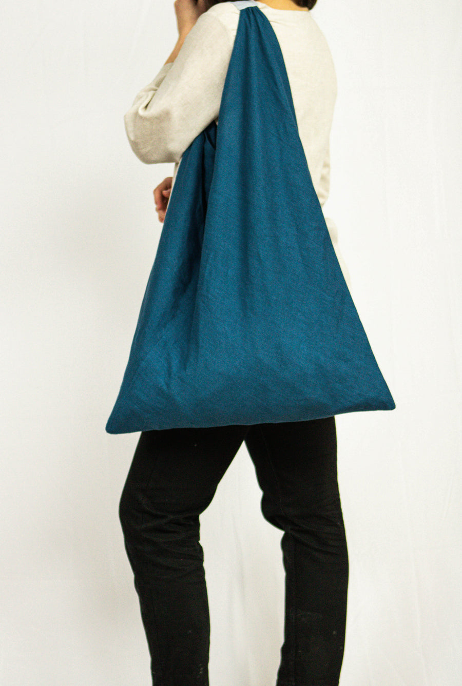 Dark Sea Blue linen triangle bag - Linen Couture Boutique