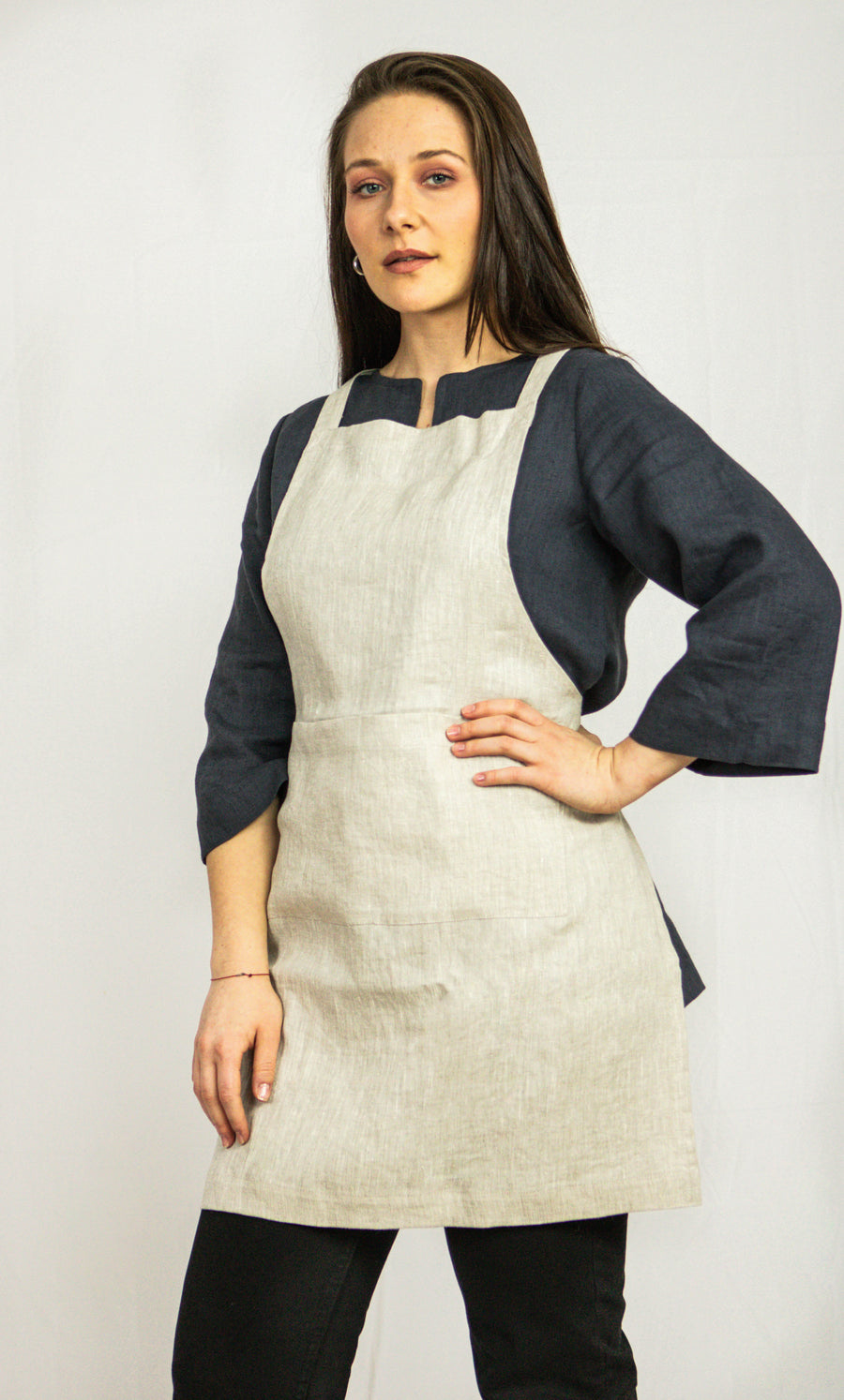 Classic linen apron in Moss green - Linen Couture Boutique