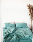 Set of softened Greyish mint linen bedding - Linen Couture