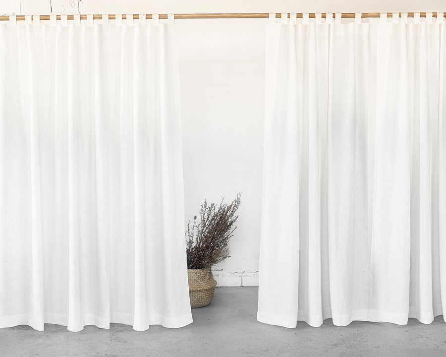 White linen curtain with tabs - Linen Couture Boutique