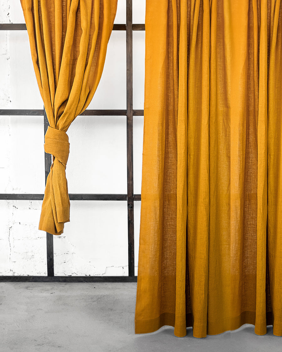 Mustard linen curtain with multifunctional heading tape - Linen Couture Boutique