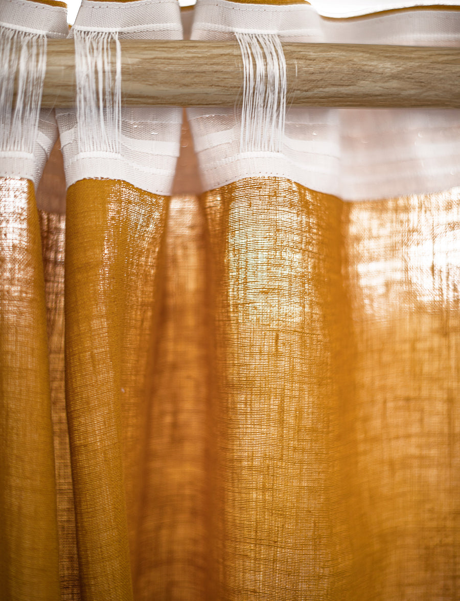 Mustard linen curtain with multifunctional heading tape - Linen Couture Boutique