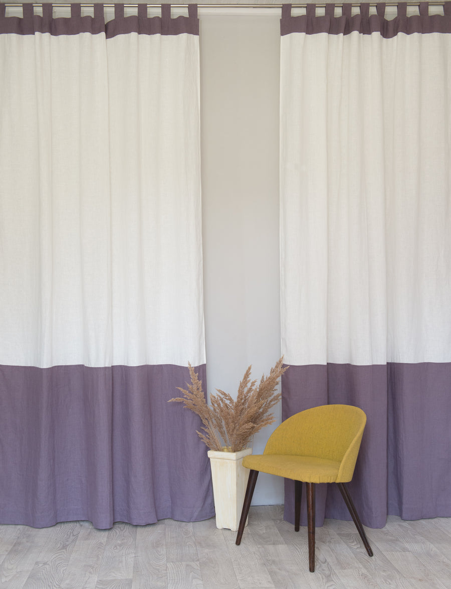 White and Natural Light linen curtains with tabs, two tones - Linen Couture Boutique