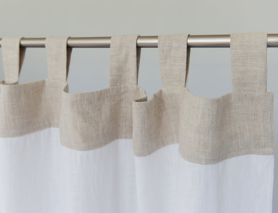 White and Pastel Plum linen curtains with tabs, two tones - Linen Couture Boutique