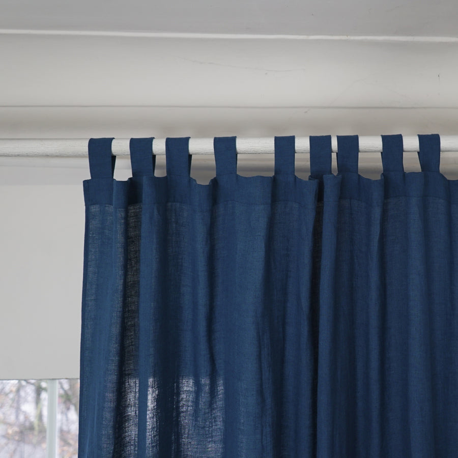 Night Blue linen curtain with tabs - Linen Couture Boutique