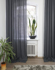 Grey linen curtain with tabs - Linen Couture Boutique