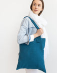 Dark Sea Blue linen large tote bag - Linen Couture Boutique