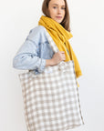White and Natural check linen weekender bag - Linen Couture Boutique