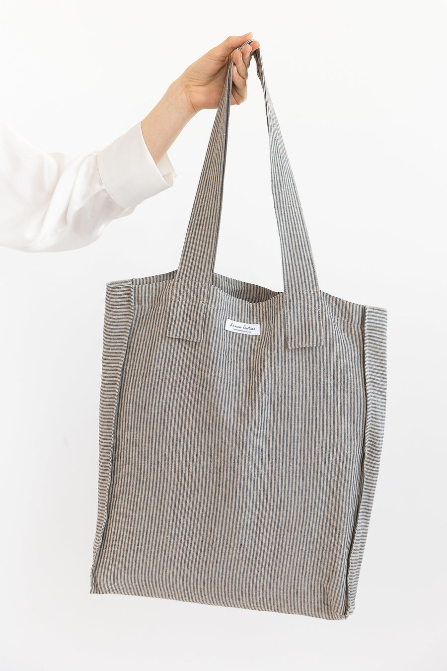Striped Dark Grey linen weekender bag - Linen Couture Boutique