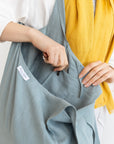 Greyish Mint linen tote bag with inside pocket - Linen Couture Boutique