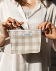 Natural and White check linen cosmetic bag - Linen Couture Boutique