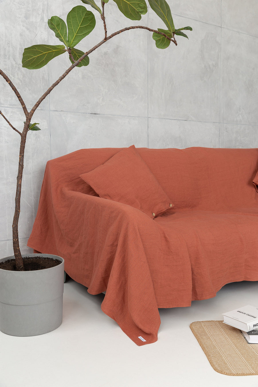 Reddish Brown linen couch cover - Linen Couture Boutique