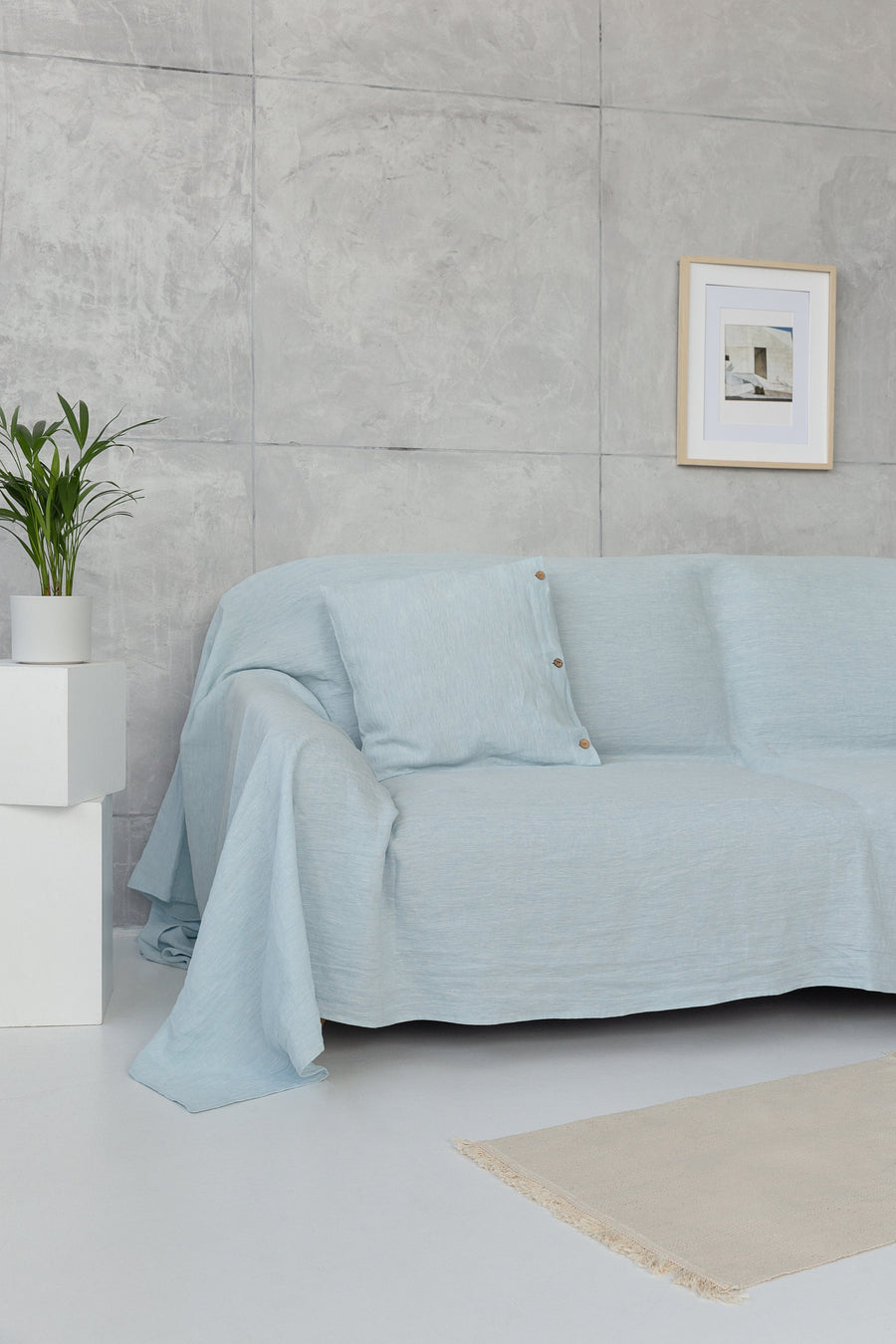 Baby Blue linen couch cover - Linen Couture Boutique