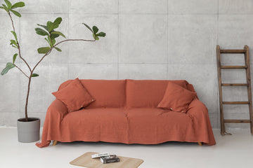 Reddish Brown linen couch cover - Linen Couture Boutique