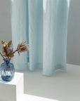 Baby Blue linen curtain with pleating tape and crown - Linen Couture Boutique