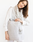 Striped Beige linen large tote bag - Linen Couture Boutique