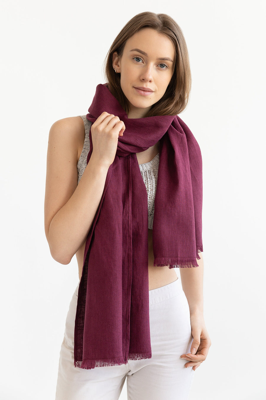 Dark Plum linen scarf - Linen Couture Boutique