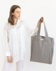 Striped Dark Grey linen weekender bag - Linen Couture Boutique