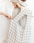 Natural and White check linen tote bag with inside pocket - Linen Couture Boutique