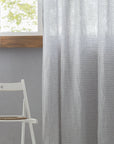 Cloudy Grey Stripe linen curtain with pleating tape and crown - Linen Couture Boutique