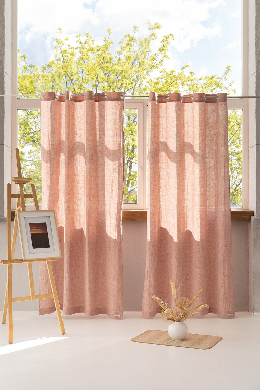 Melange Burgundy linen curtain with grommets - Linen Couture Boutique