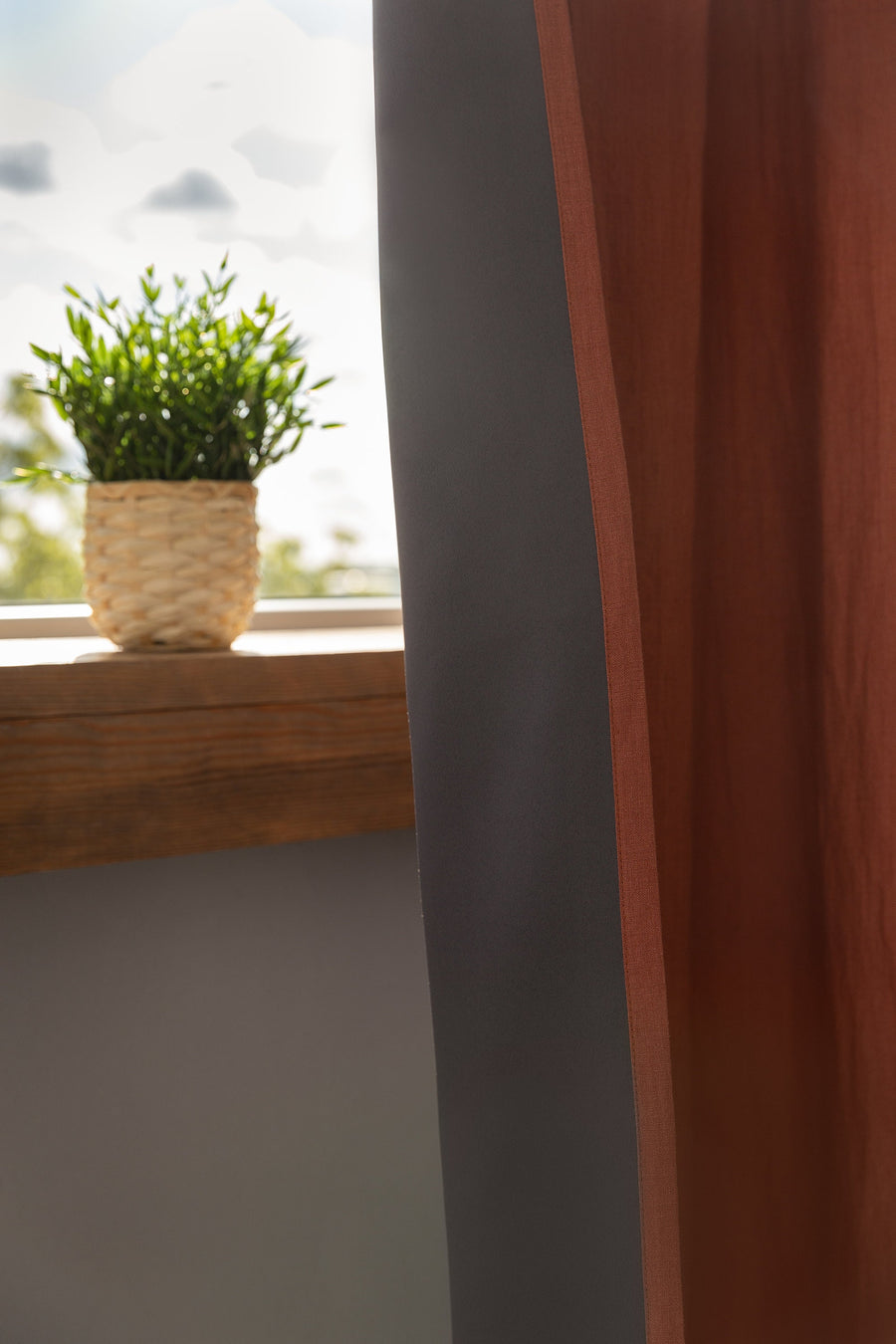 Reddish Brown linen curtain with blackout, rod pocket - Linen Couture Boutique