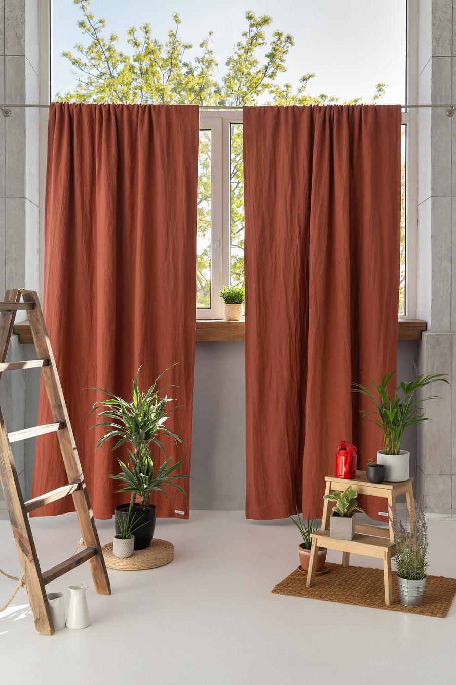 Reddish Brown linen curtain with blackout, rod pocket - Linen Couture Boutique