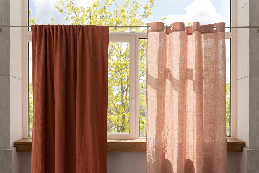 Reddish Brown linen curtain with blackout, rod pocket - Linen Couture Boutique