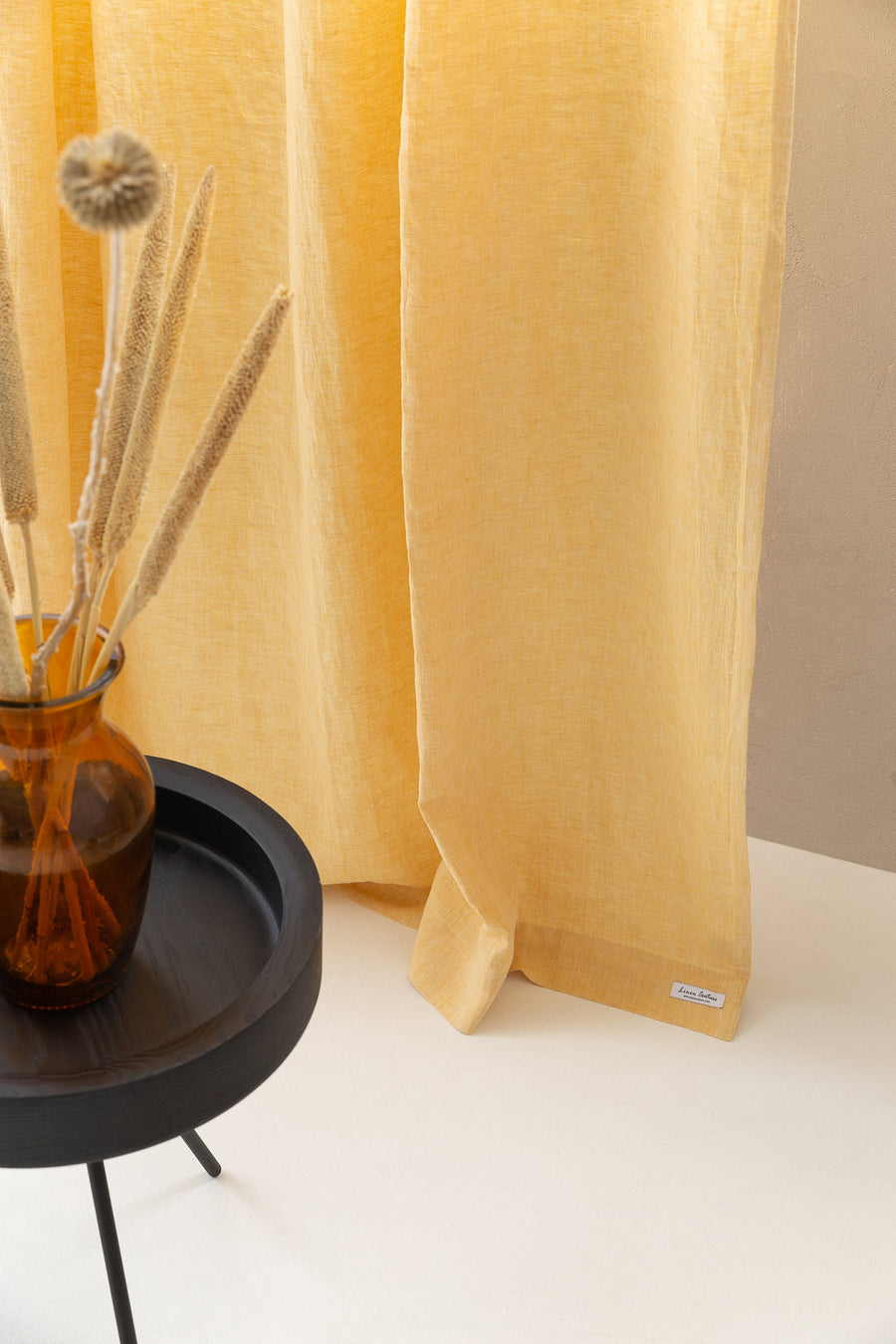 Canary Yellow linen curtain with pleating tape - Linen Couture Boutique