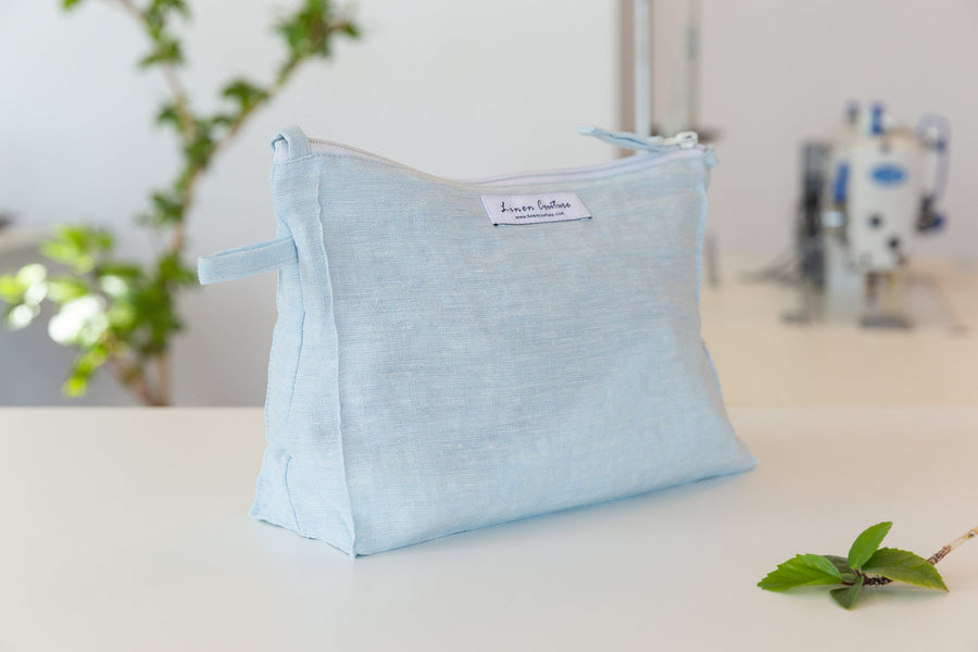 Woodrose linen large makeup bag - Linen Couture Boutique