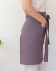 Linen Waist Apron with pockets in pastel plum color, half apron with pockets for cooking and kitchen, personalised aprons - Linen Couture Boutique