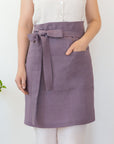 Linen Waist Apron with pockets in lemon color, half apron with pockets for cooking and kitchen, personalised aprons - Linen Couture Boutique