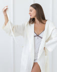 White Linen Bathrobe with Hoodie, Luxury Bathrobe with Hoodie, Classic Bathrobe, Sauna Robe, Linen Spa Robe, Linen Gown, Gift for Her/Him - Linen Couture Boutique