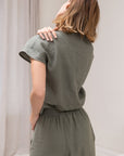 Safari green linen / Natural Linen Pajama set / Linen loungewear / Linen sleepwear - Linen Couture Boutique