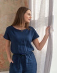 Night blue linen / Natural Linen Pajama set / Linen loungewear / Linen sleepwear - Linen Couture Boutique