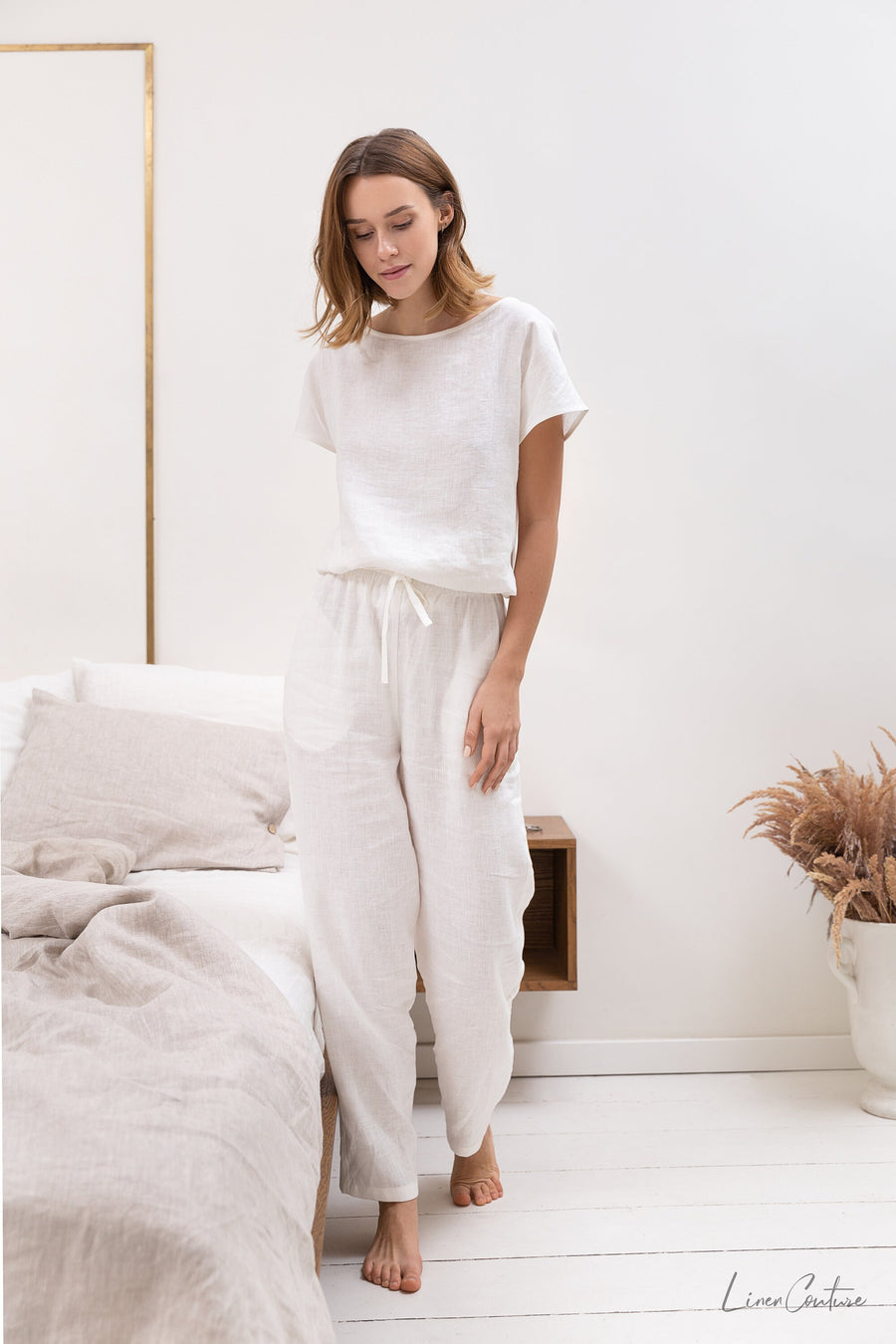 White linen / Natural Linen Pajama set / Linen loungewear / Linen sleepwear - Linen Couture Boutique