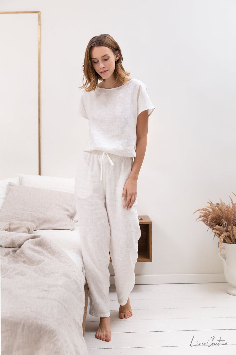 White linen / Natural Linen Pajama set / Linen loungewear / Linen slee –  Linen Couture